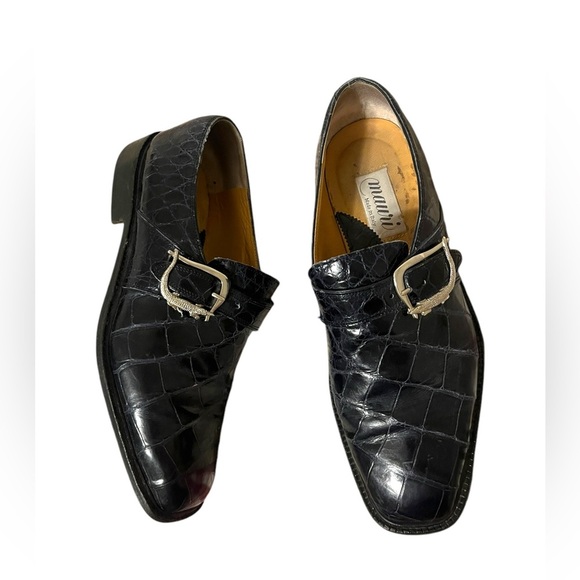 MAURI Alligator BLUE Oxford Monk Strap Alligator Buckle Shoes Men's Size 9 - Picture 1 of 15